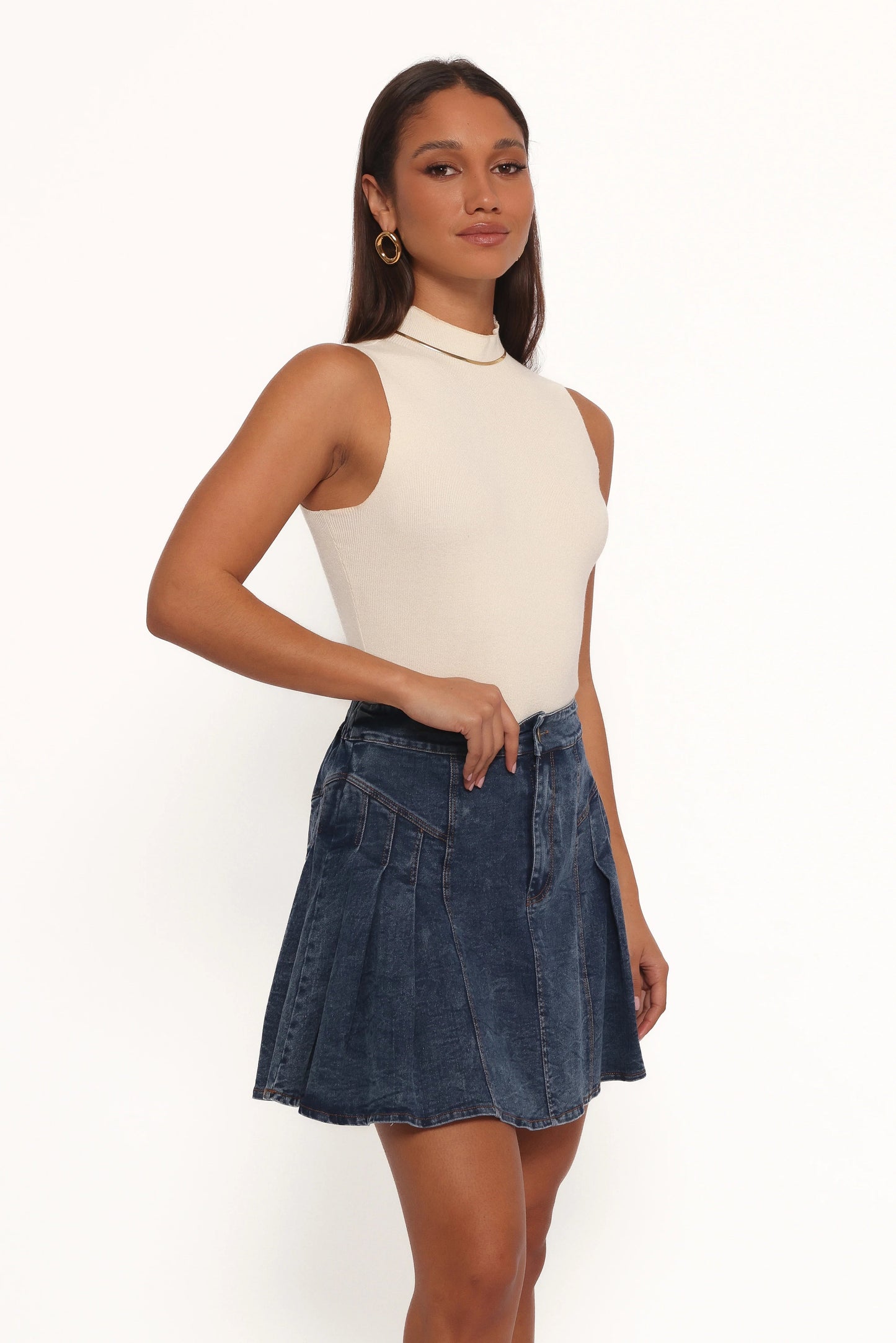 Pleated Mini Skirt with Side Detail