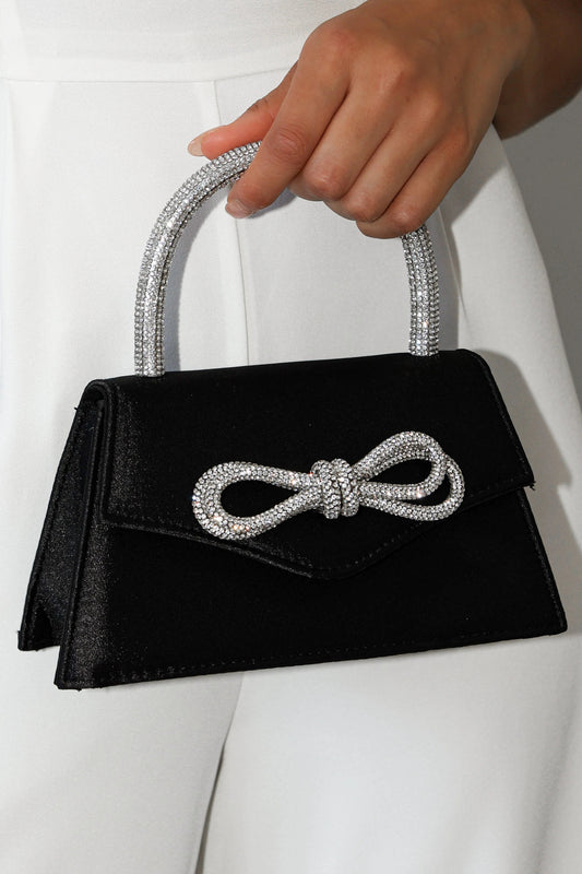Rhinestone Bow Satin Clutch
