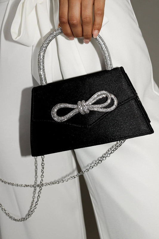 Rhinestone Bow Satin Clutch
