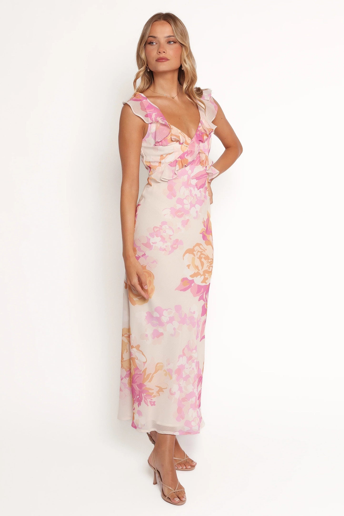 Ruffle-Trim Sleeveless Midi Dress