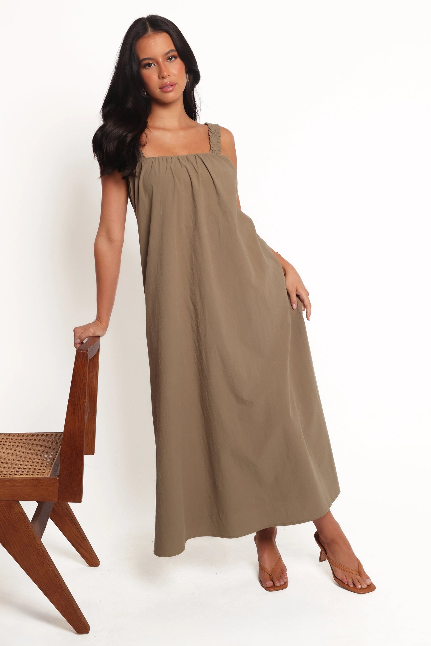 Shift-Style Straight-Neck Maxi Dress