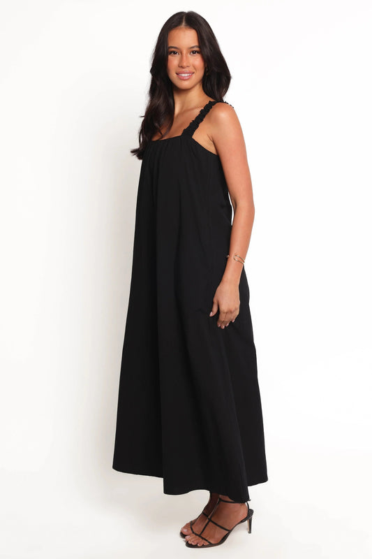 Shift-Style Straight-Neck Maxi Dress
