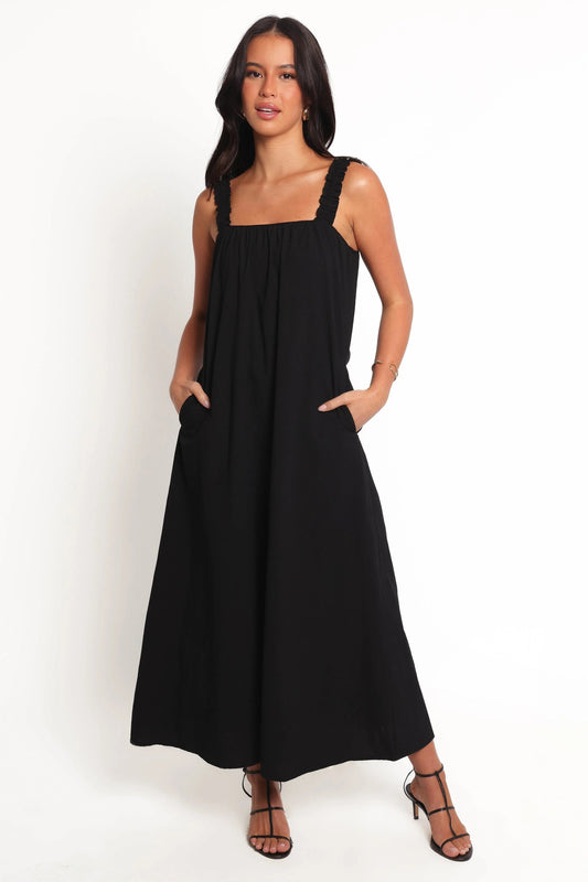 Shift-Style Straight-Neck Maxi Dress