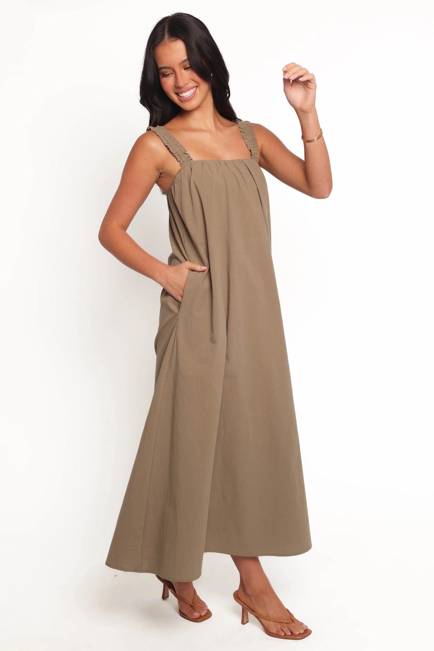 Shift-Style Straight-Neck Maxi Dress