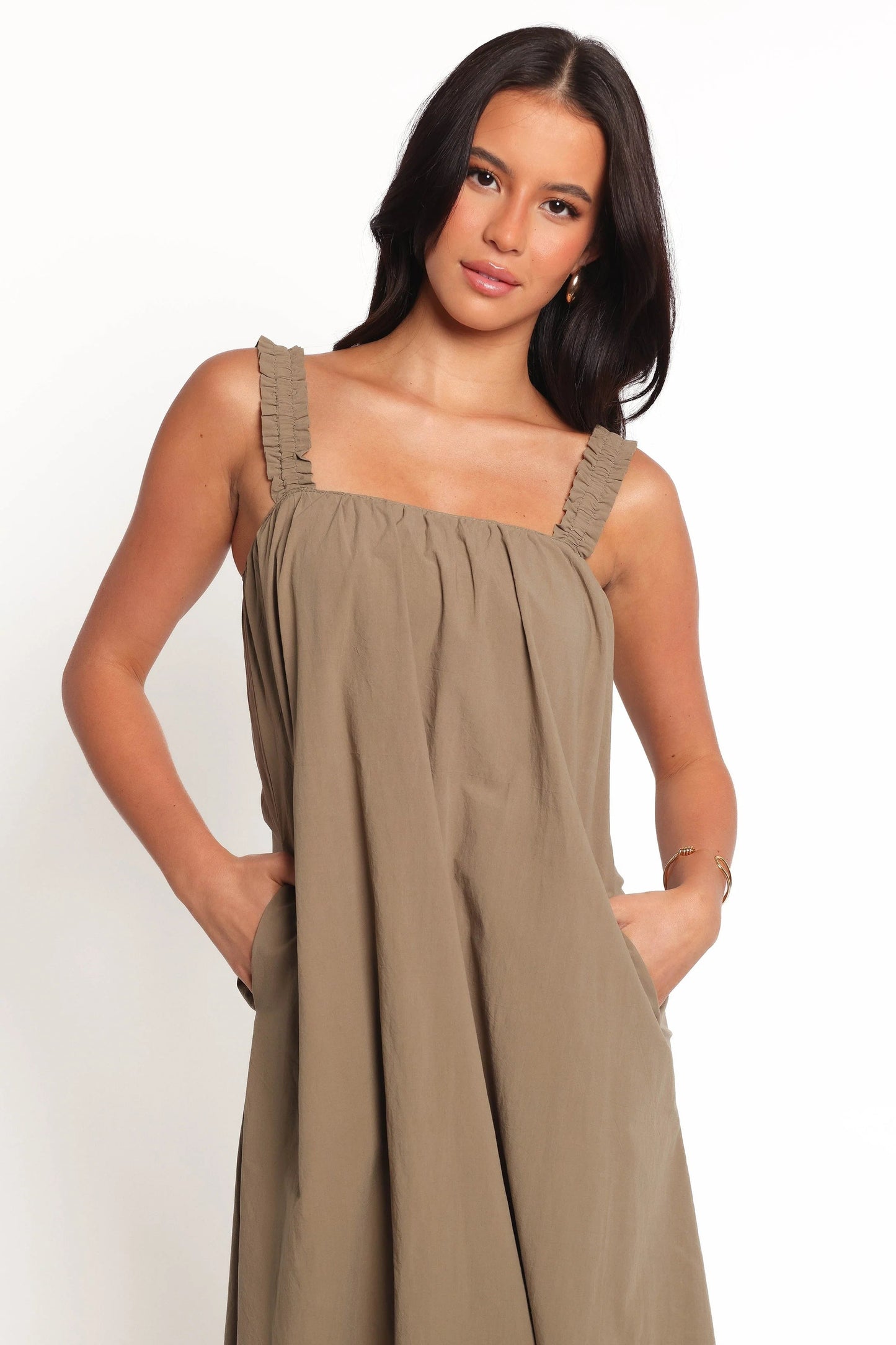 Shift-Style Straight-Neck Maxi Dress