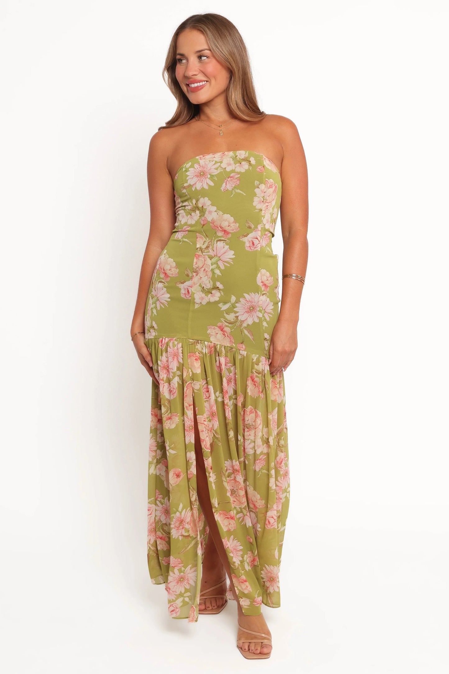Strapless Floral Grip-Fit Maxi