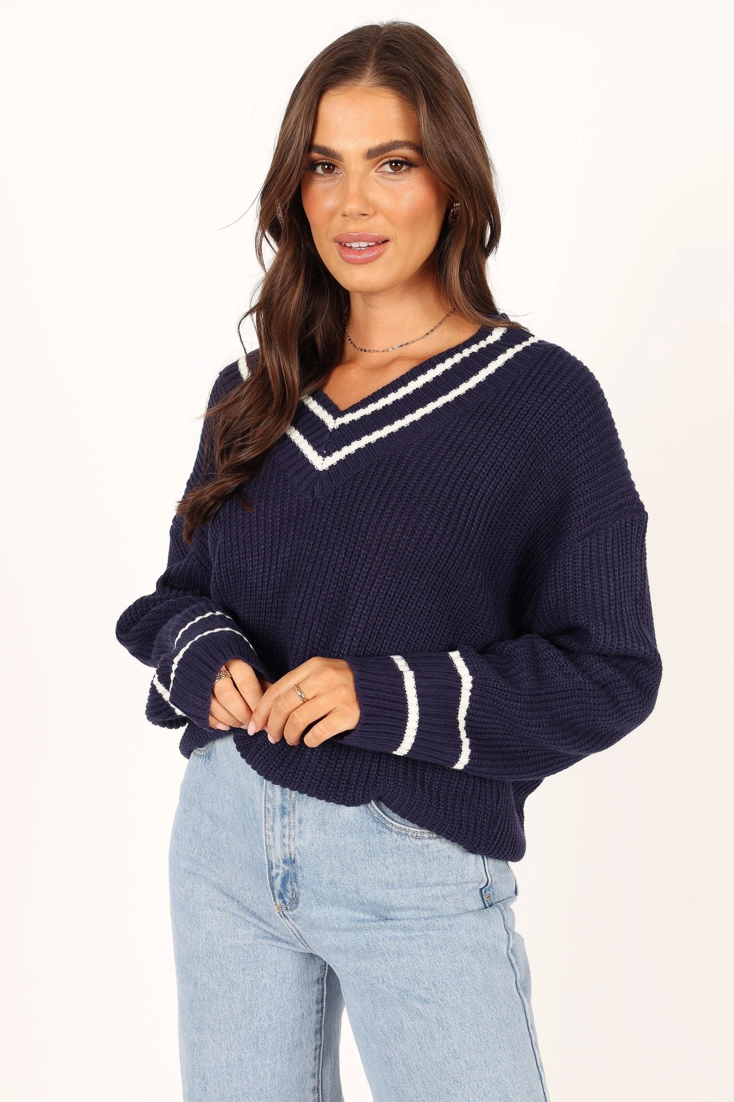 Striped V-Neck Knit Sweater