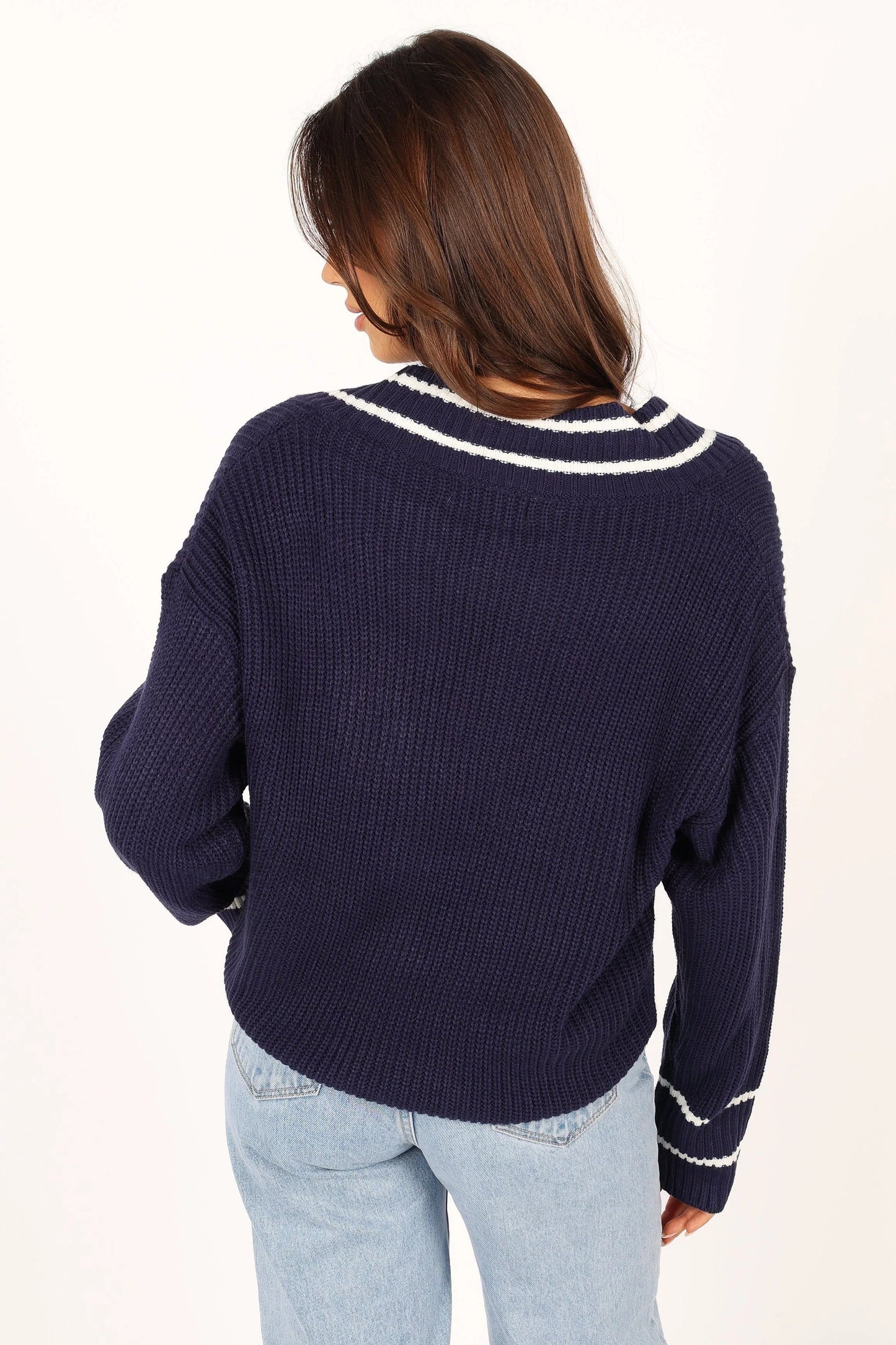 Striped V-Neck Knit Sweater
