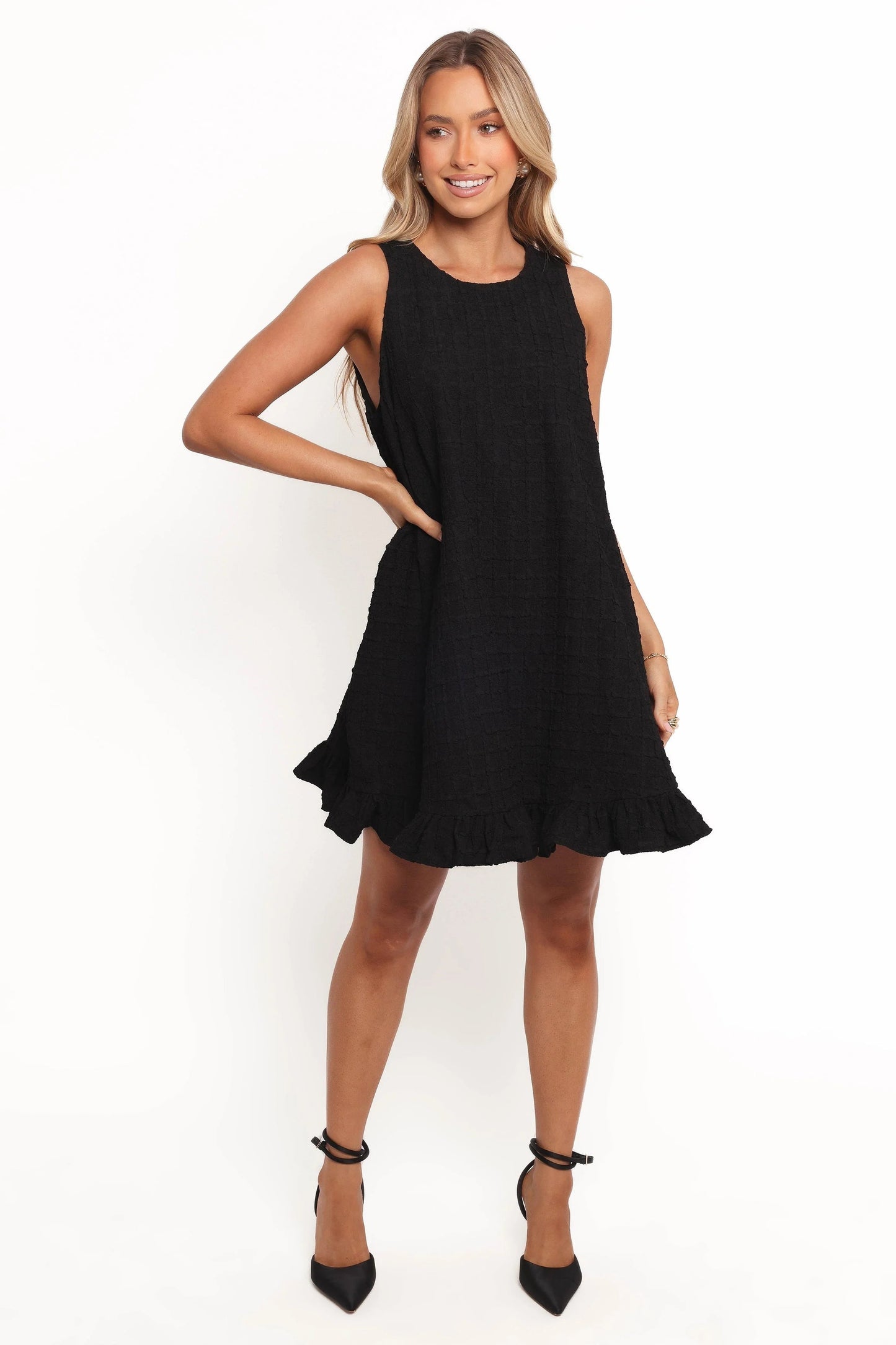 Textured Ruffle-Hem Mini Dress