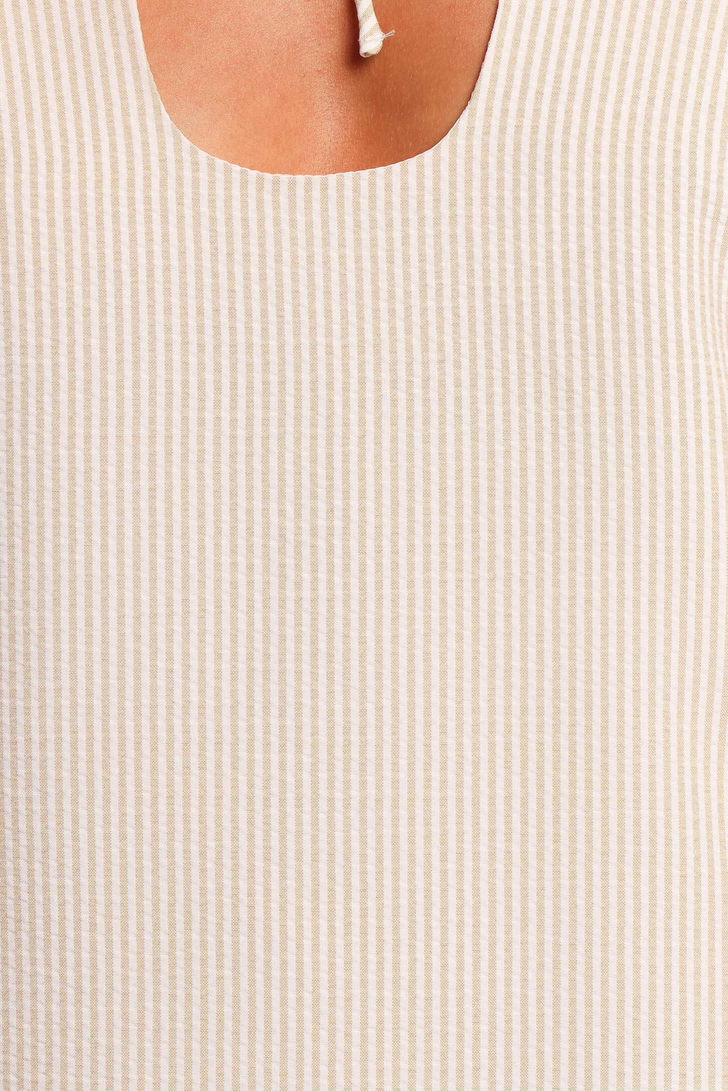 Tie-Neck Tan-Stripe Mini Dress