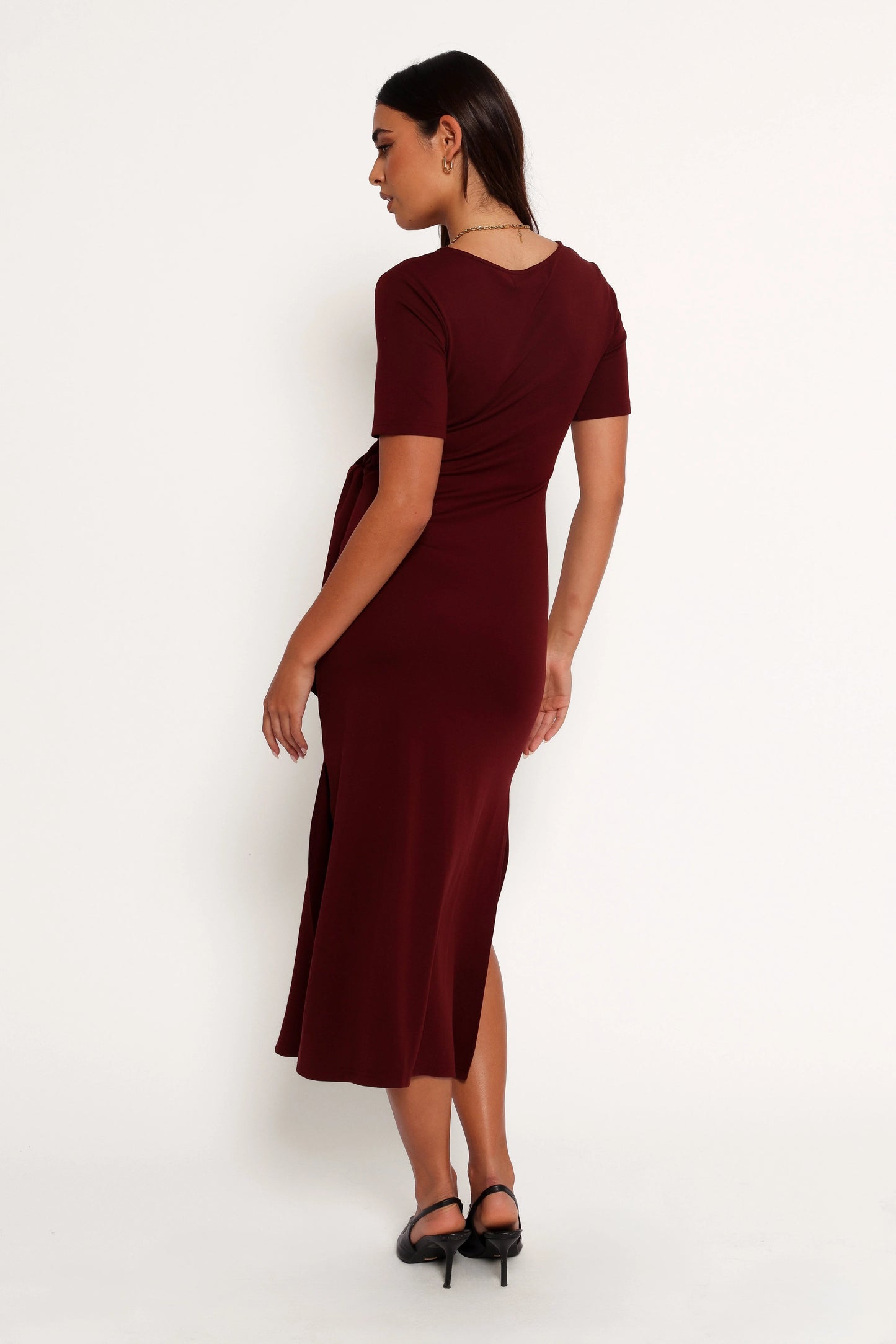 Tie-Waist Round-Neck Midi Dress